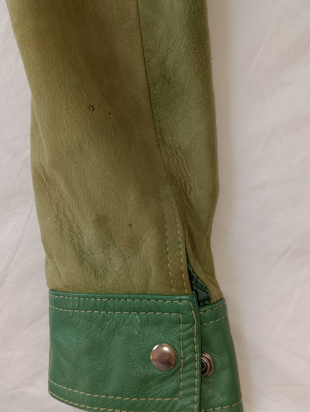 Rare True Vintage 70s Multi Tone Green Suede Leather Knit Back Tailored Jacket - Picture 7 of 12
